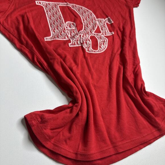 Red Cutout Shoulder Graphic Tee Y2K Streetwear Logo Print Top XS S READ FLAWS - Picture 5 of 12